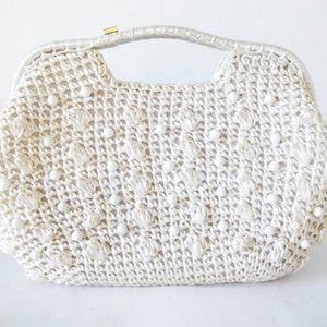 Straw Beaded Handbag / Vintage Raffia Purse Clutch